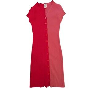 Blue Rain Color Block Pink Sweater Dress Button Front  Size L Valentines Day